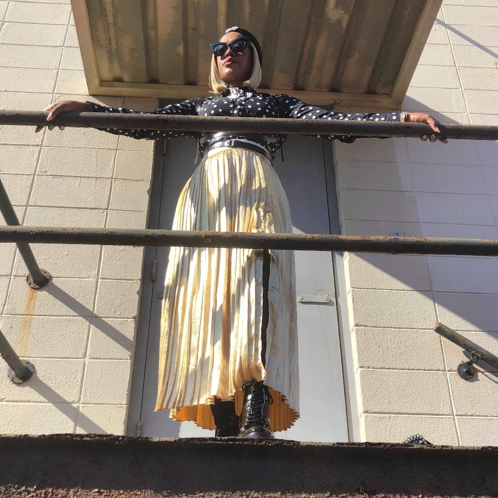 Gold Metallic Pleated Maxi Skirt